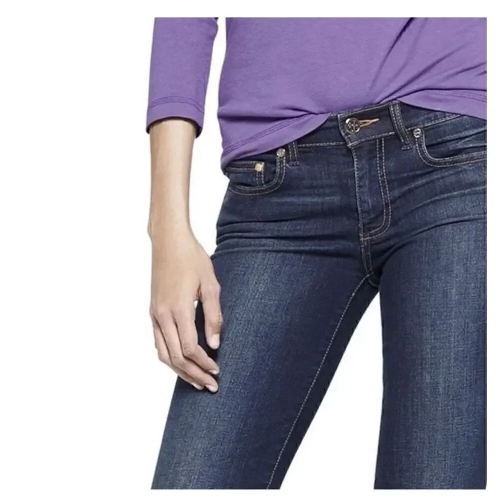 Tory Burch supper skinny jeans 30 bark blue logo on pockets back